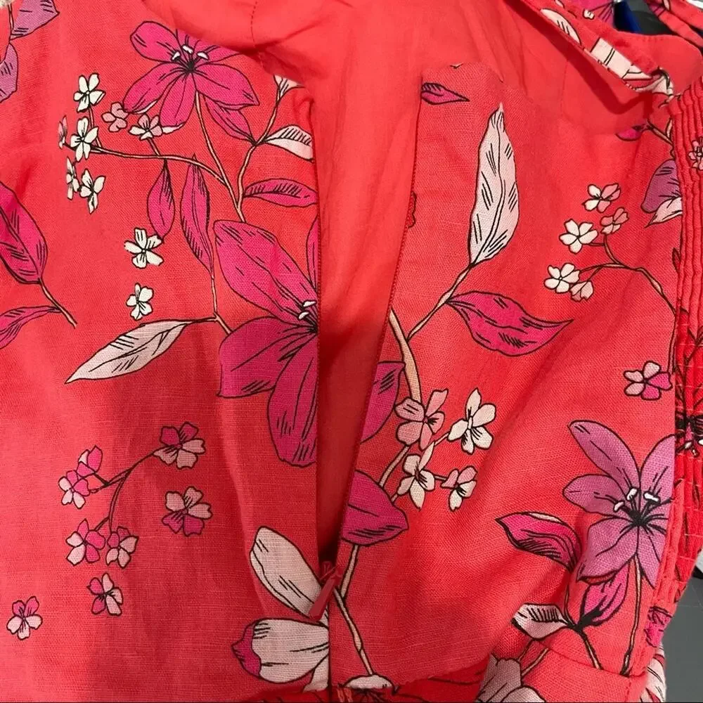 Banana Republic Floral Linen Blend Smocked Jumpsuit Size 2 NWOT
